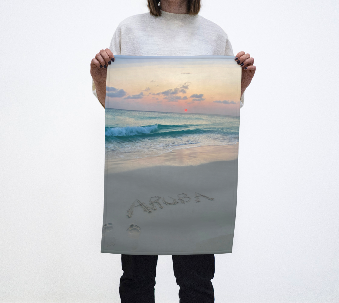 Tea towel wall Art with beautiful Aruba sunset Linen Cotton
