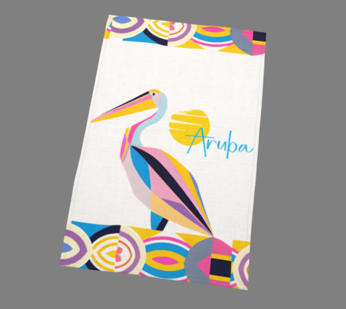 Tea towel wall art Aruba Pelican beautiful Summer colors