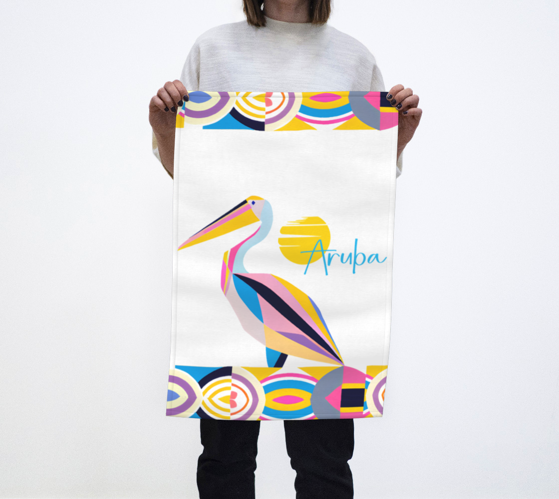 Tea towel wall art Aruba Pelican beautiful Summer colors