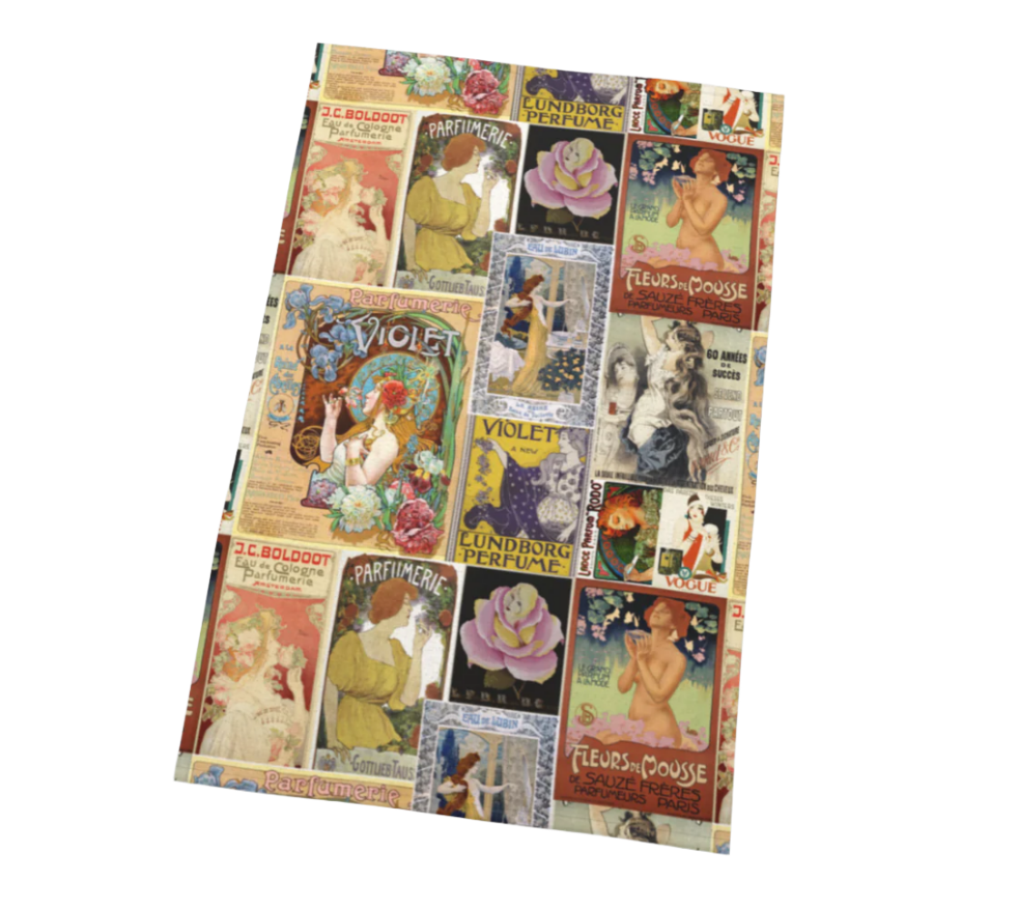 Torchon de cuisine décoratif en Vintage Parfum Art Collage pour votre cuisine ou à accrocher sur vos murs