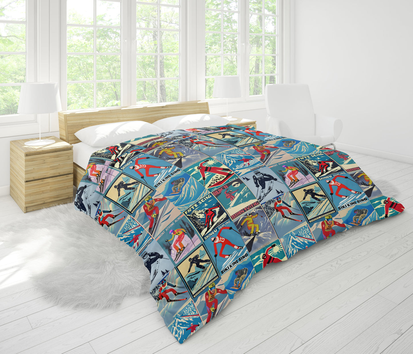 Duvet Cover in Vintage Style men Ski Collage for the nicest sleep. Made of quality 100% cotton in Canada