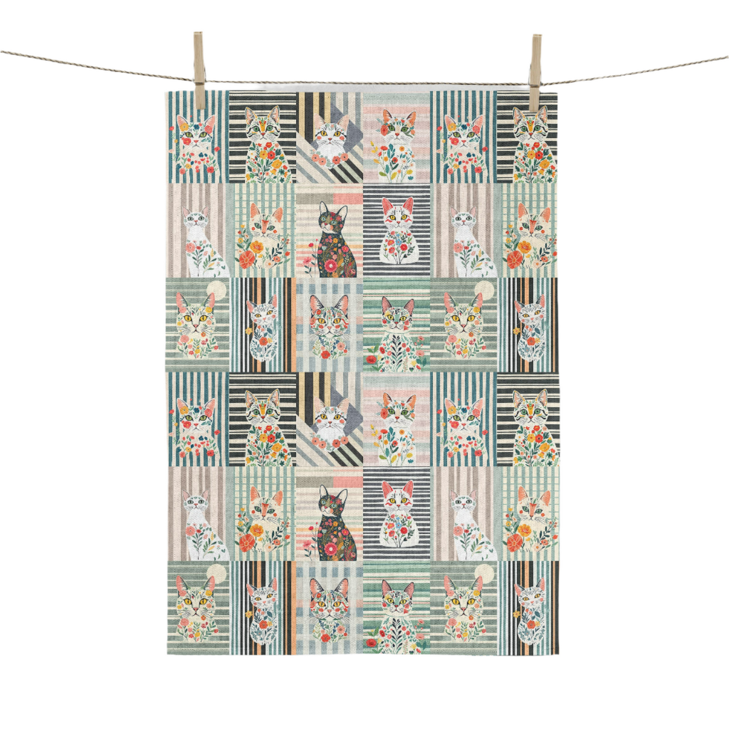 Torchon de cuisine décoratif pour la maison en Stripes Cat Collage Art pour votre cuisine ou à accrocher sur vos murs