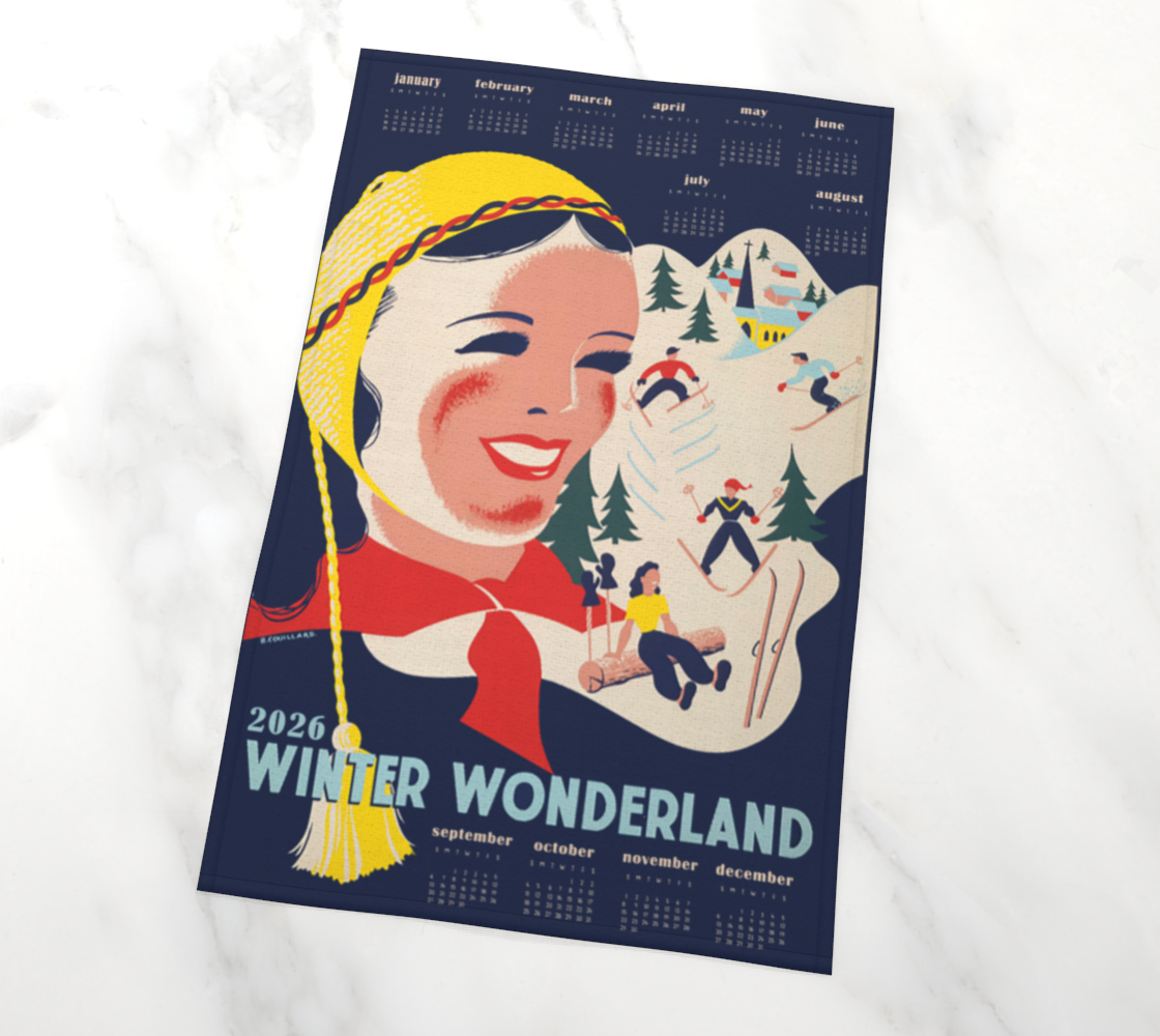 2026 ski calendar winter wonderland vintage Ski Art