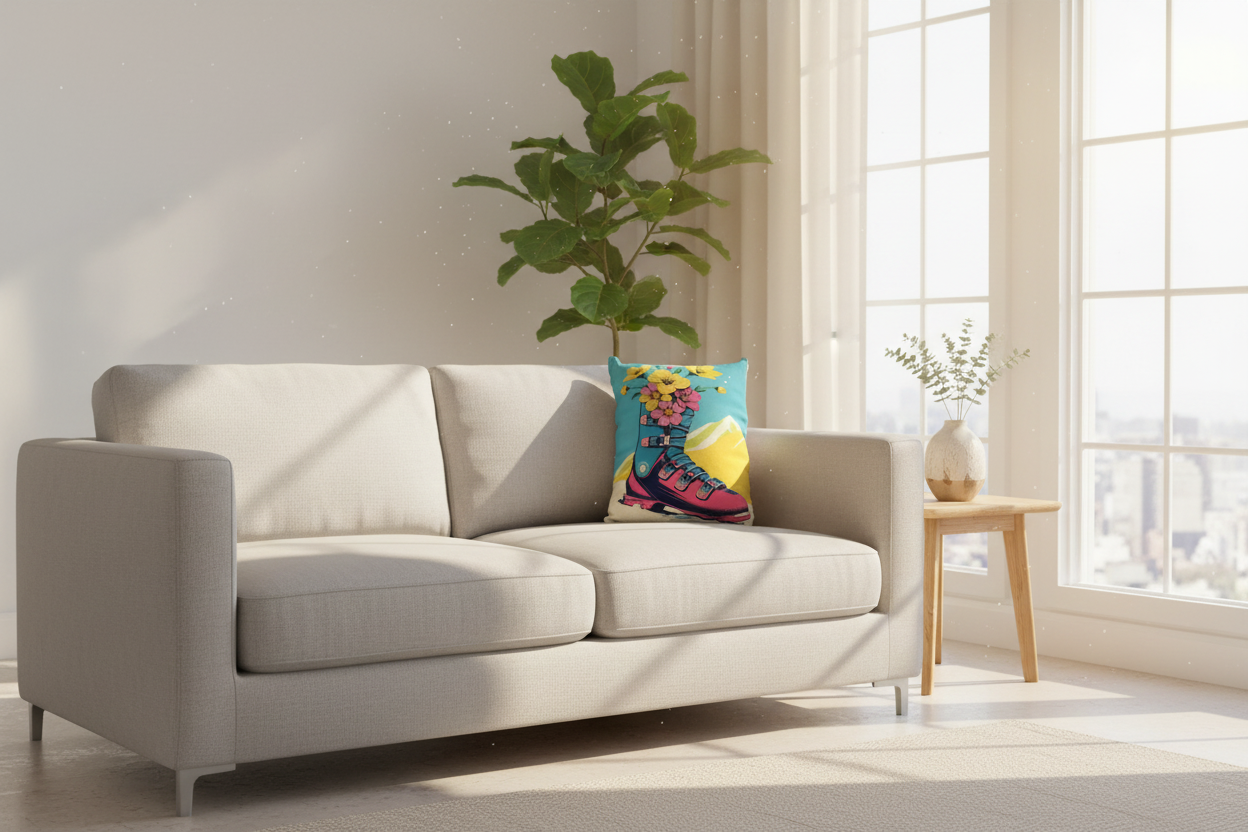 Pillow cover Spring Skiing in day in golden hour Ski art