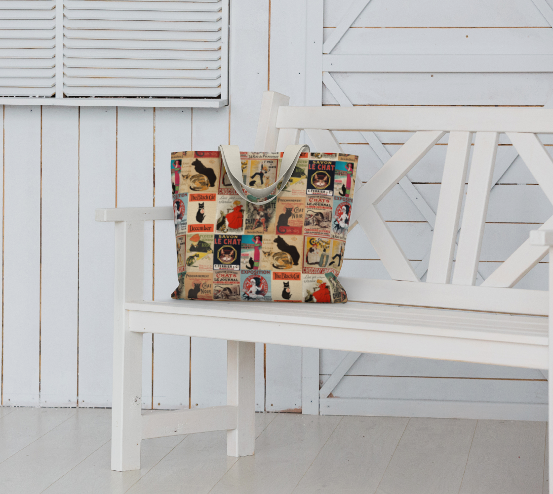 Tote large in Vintage Cat collage 100% cotton