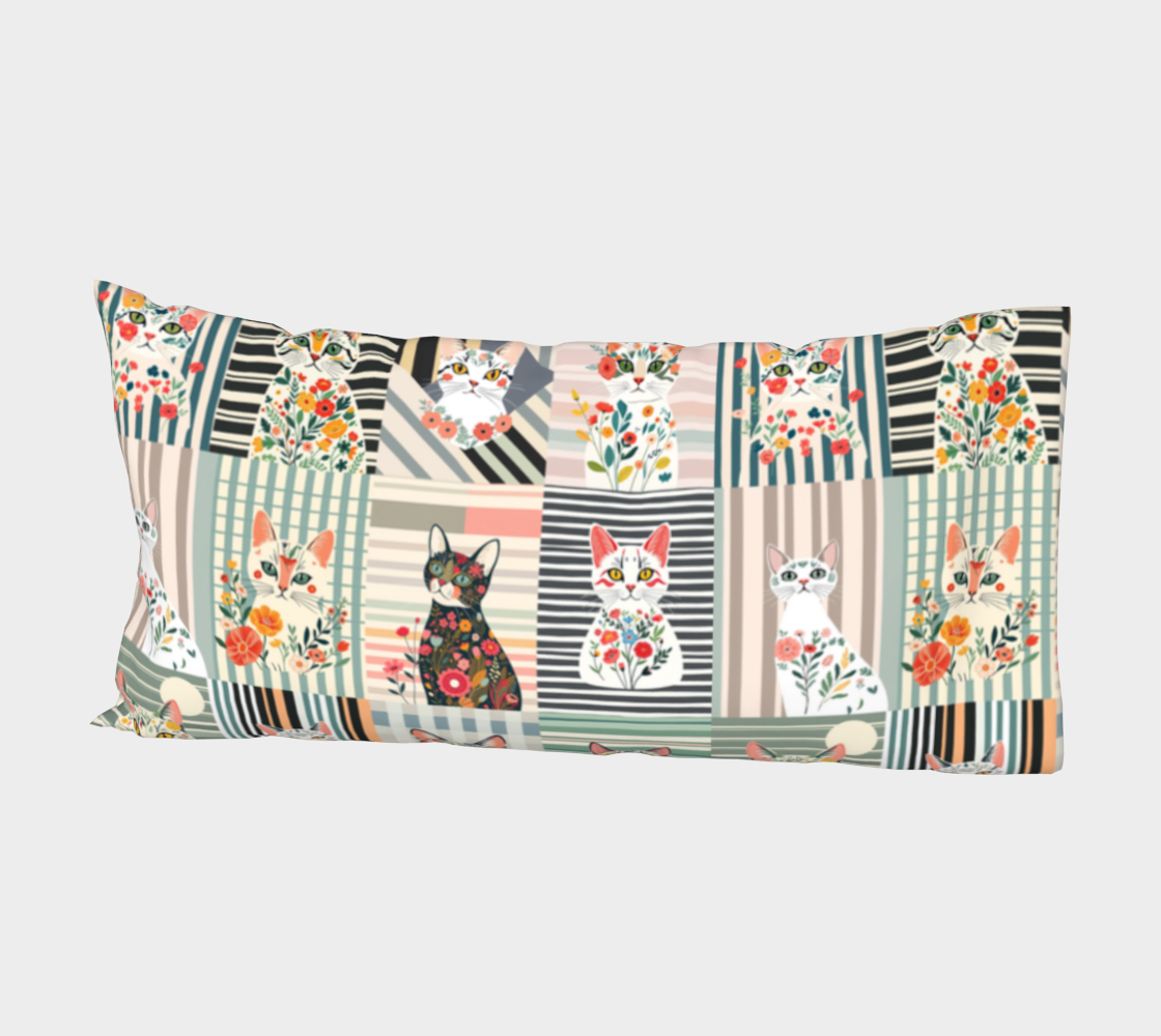 Bed Pillow case pillow Sleeve in Stripe Botanical Cat  collage