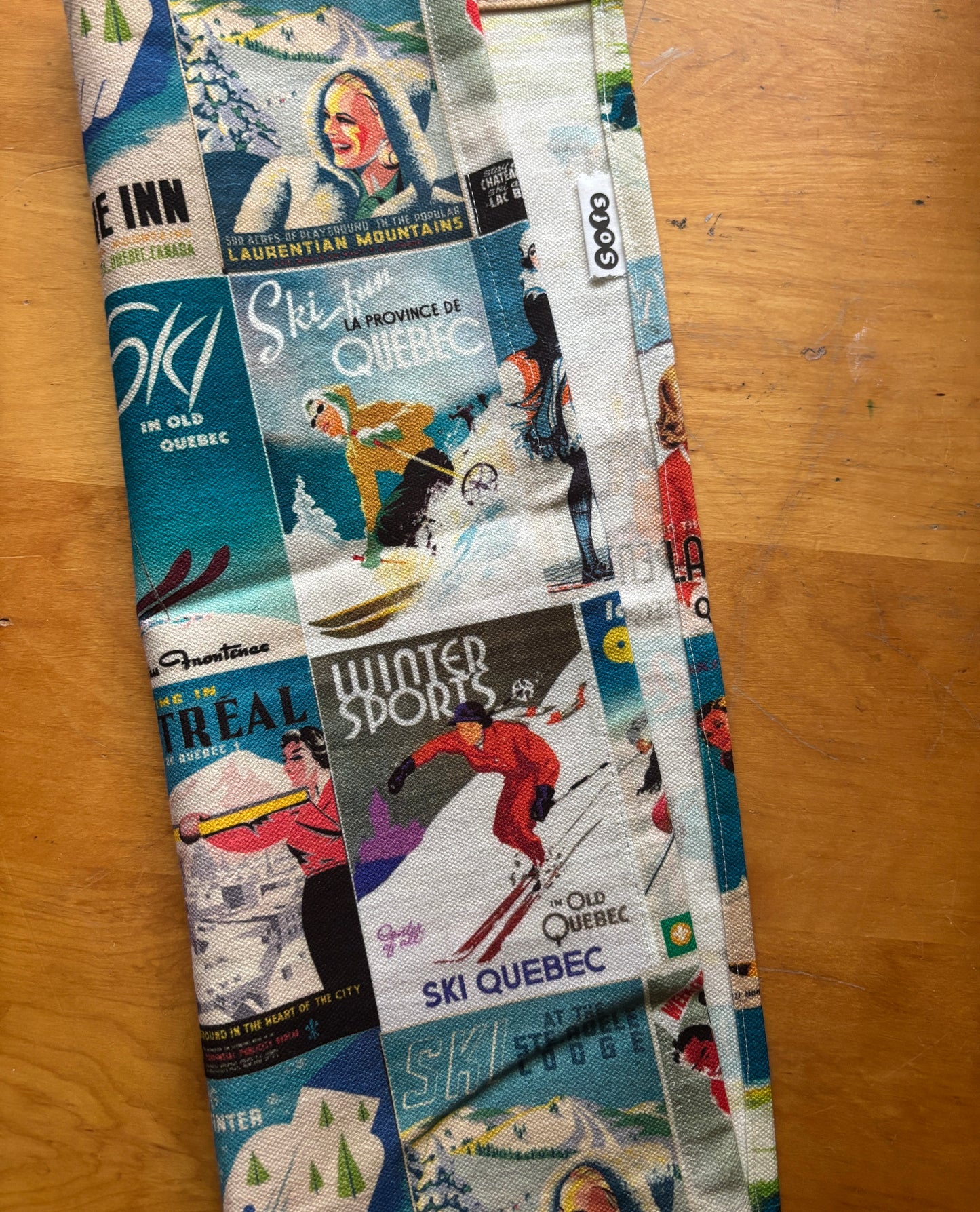 Tea towel medium size Ski Quebec vintage poster collage