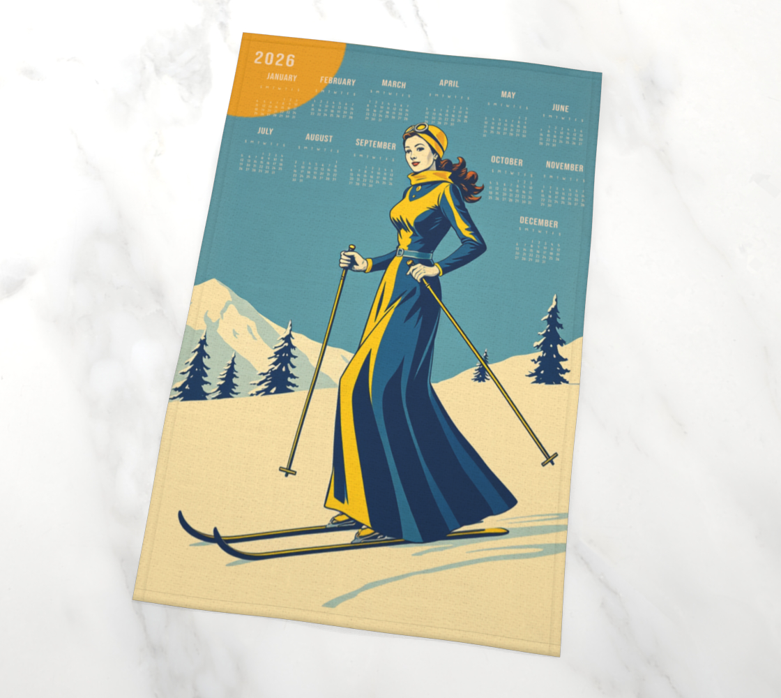 2026 ski calendar Moon Lady Skier made 100% cotton