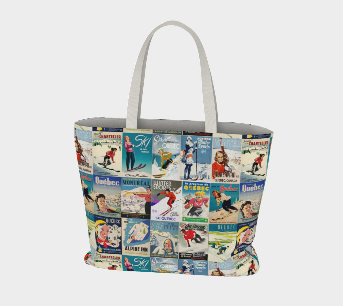 Tote Large Ski Quebec Vintage Posters collage