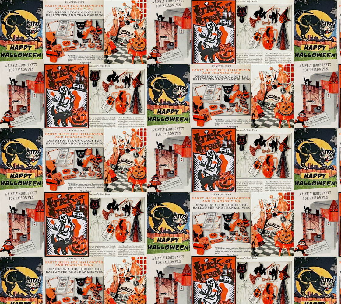 Fabric in Vintage book collage Halloween
