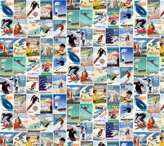 Fabric Cotton Ski Canadian Vintage Poster collage