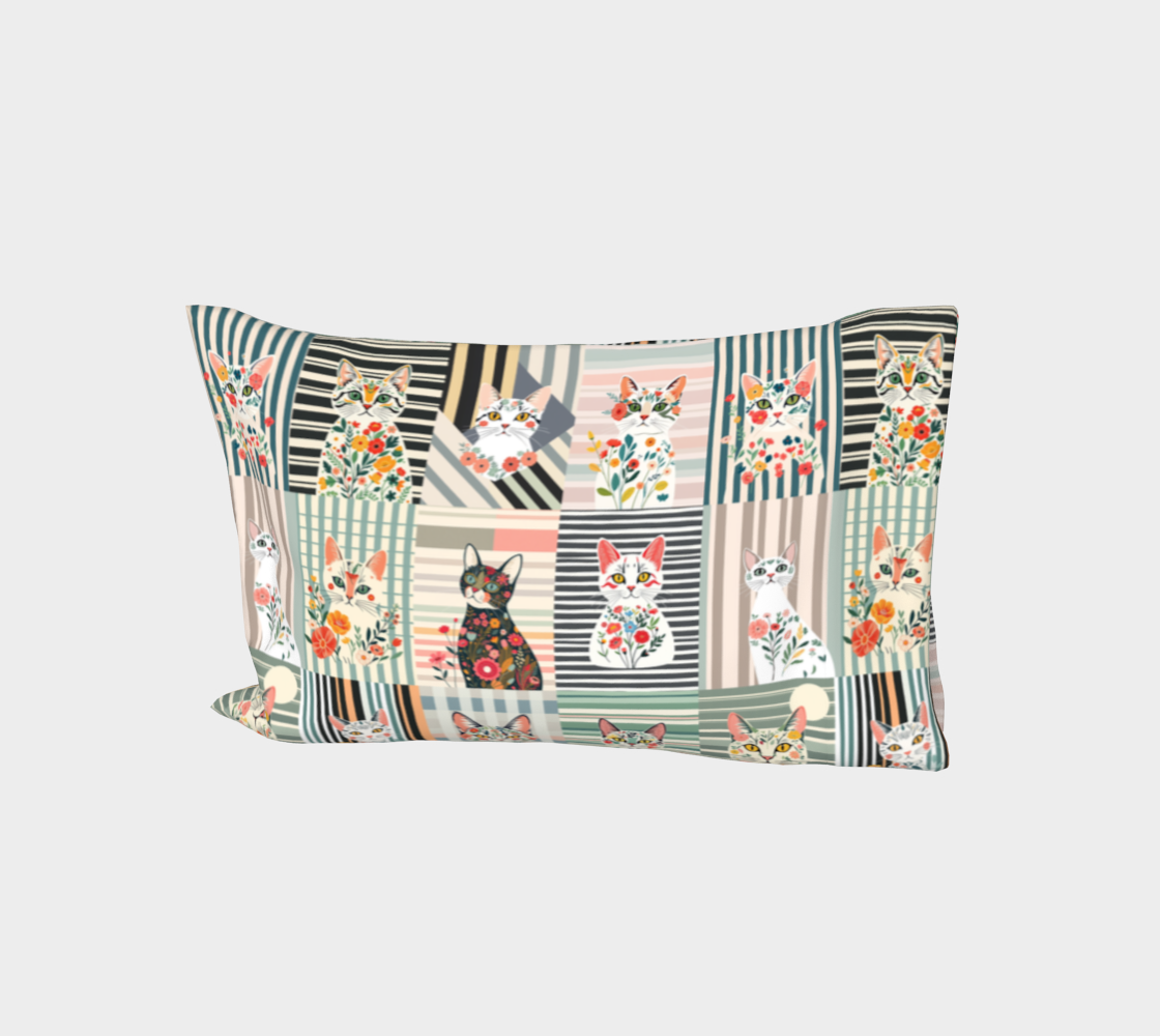 Bed Pillow case pillow Sleeve in Stripe Botanical Cat  collage