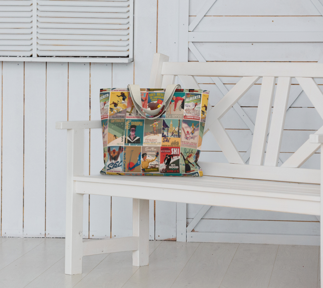 Tote Large North America Ski Vintage collage in Earth Retro