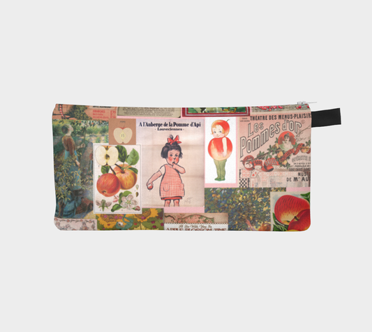 Trousse à crayons ou trousse de maquillage en collage de pommes vintage