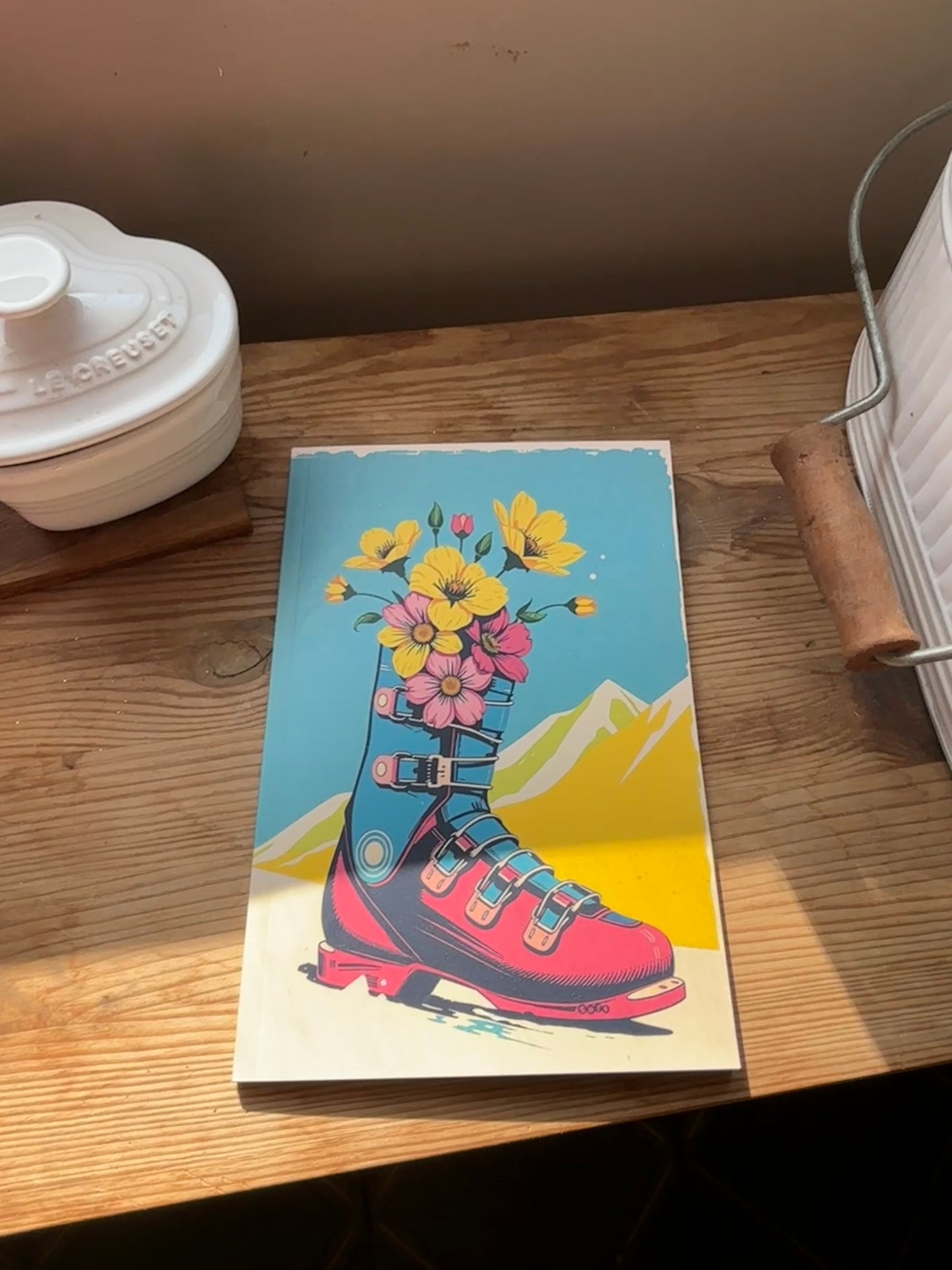 Notebook for everyday. Write notes, draw doodles or use as a Junk Journal. In Spring Ski boots
