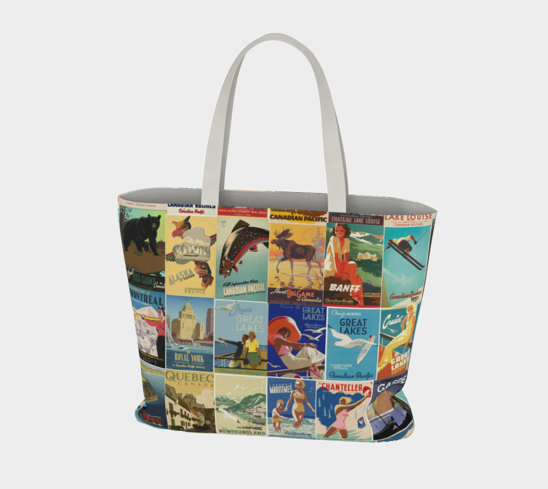 Tote Large Cotton Canvas in Vintage Travel Canada poster collage