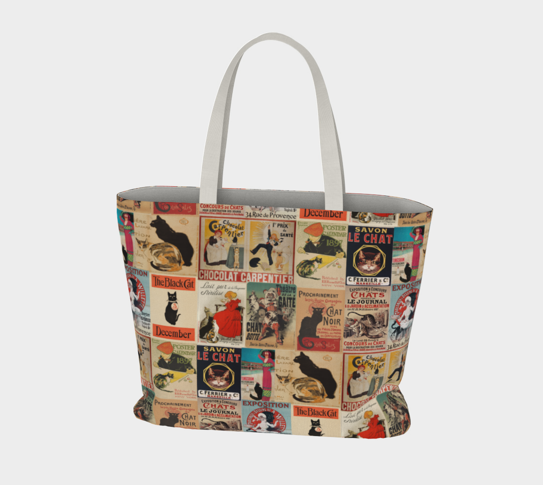 Tote large in Vintage Cat collage 100% cotton