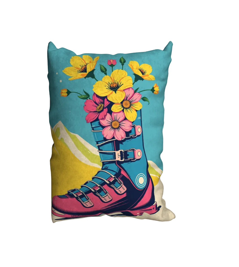 Pillow cover Spring Skiing in day in golden hour Ski art