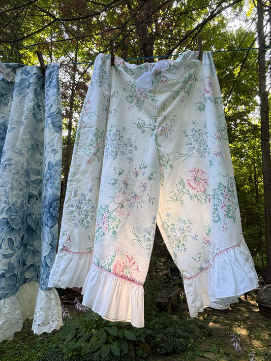 Bloomers. Made from vintage pillow cases Cotton floral ruffles in large