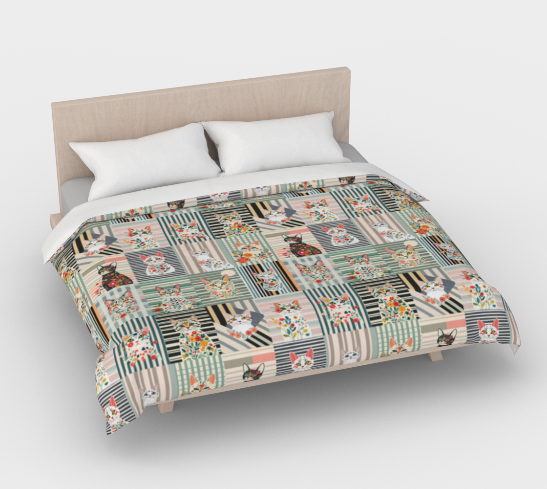 Duvet Cover in Stripe Cat Collage for the nicest sleep. Made of quality 100% cotton in Canada