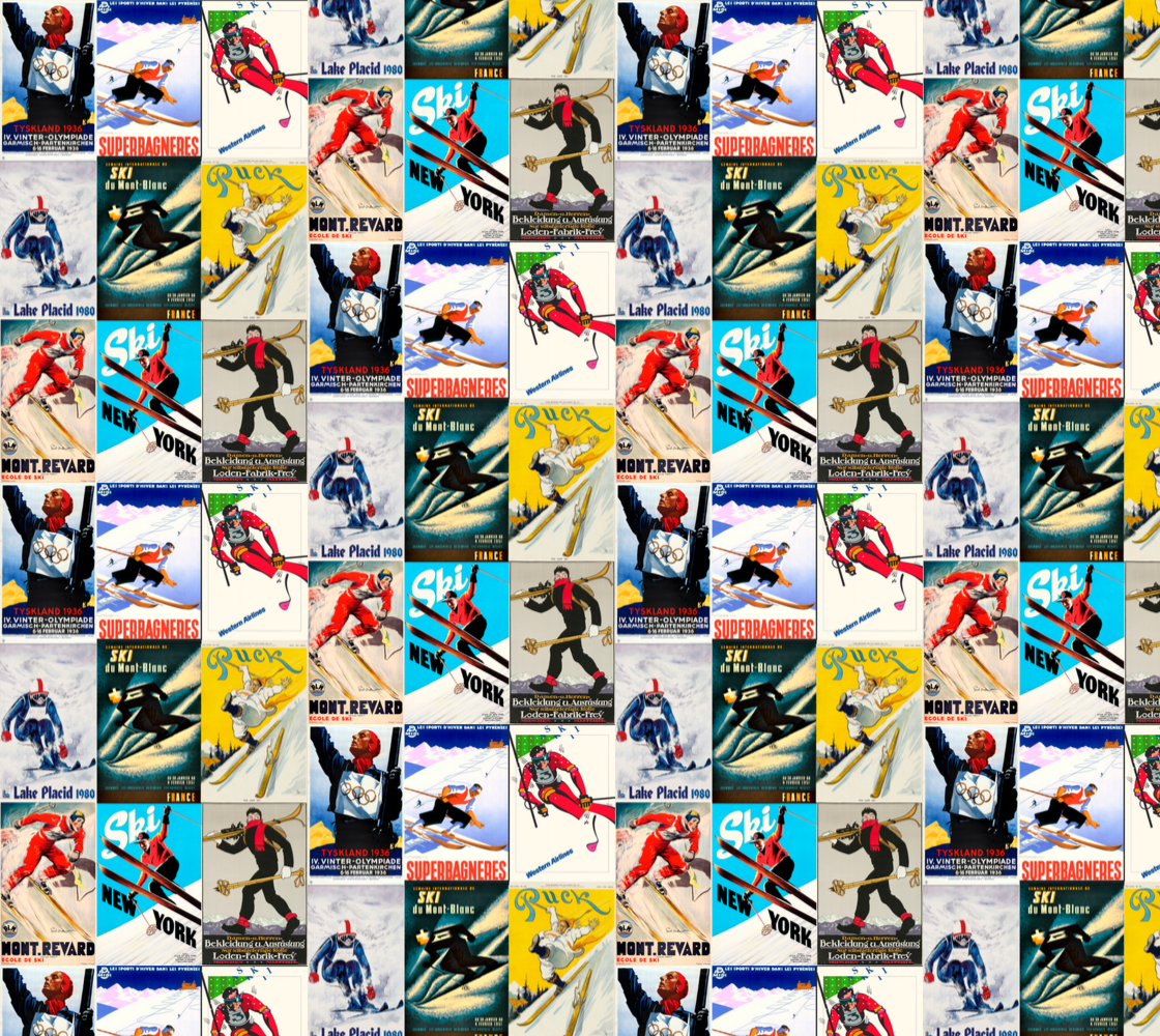 Fabric in Vintage Poster collage Men Skier Racer