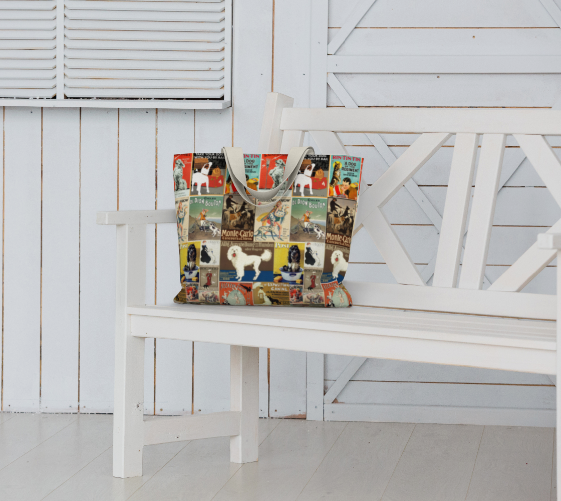 Tote Large Cotton Canvas in Vintage dog poster collage made in Canada
