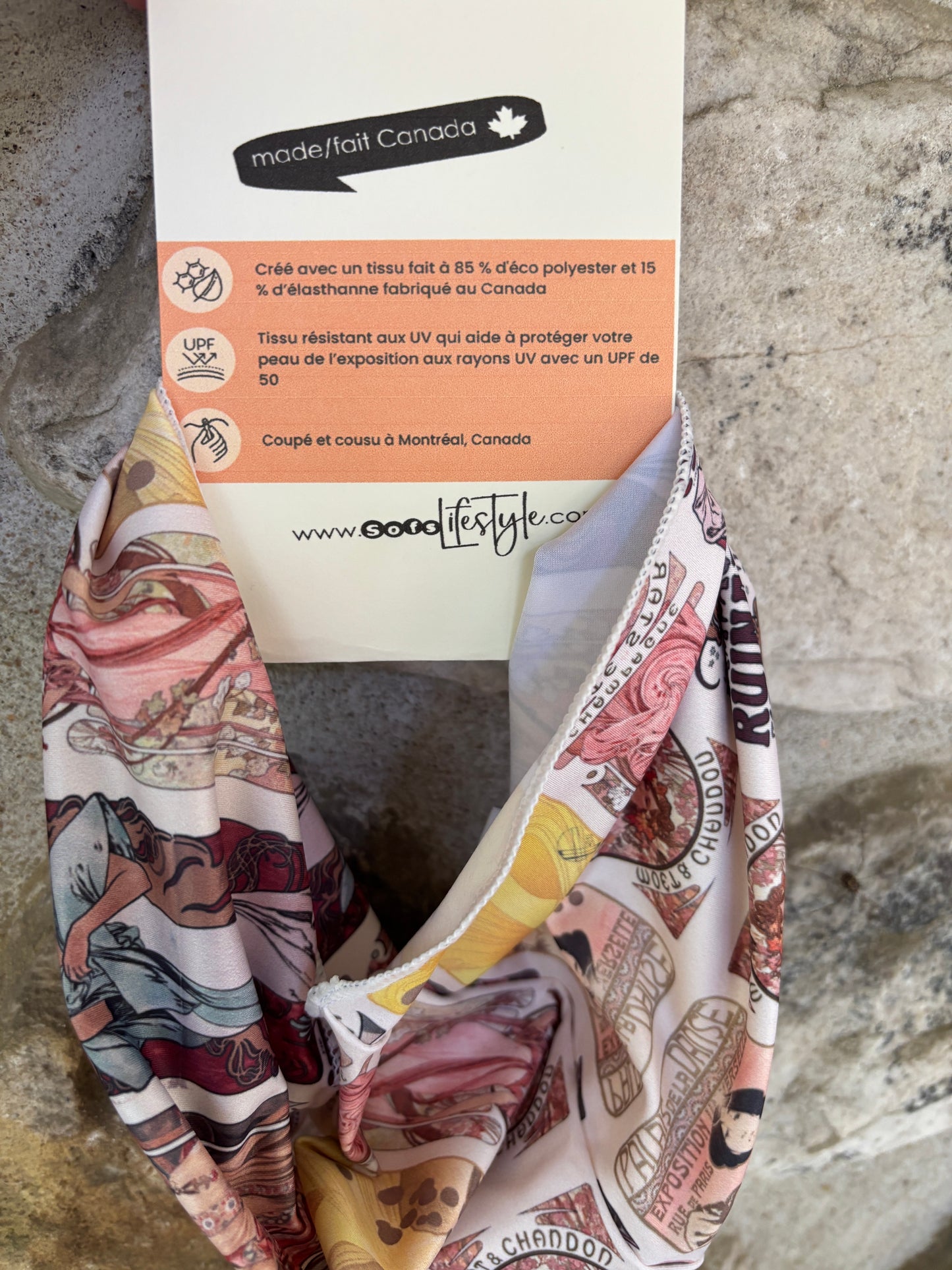Bandeau ou foulard en collage d'art vintage déesse fabriqué entièrement au Canada, cadeau parfait pour tous
