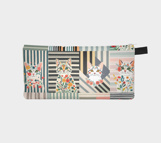 Trousse à crayons ou trousse de maquillage en collage de chats rayés