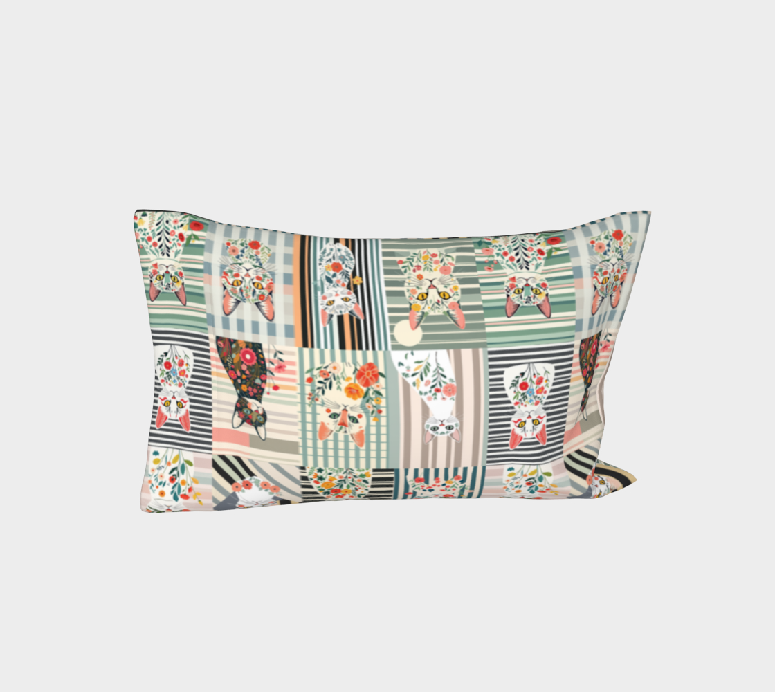 Bed Pillow case pillow Sleeve in Stripe Botanical Cat  collage