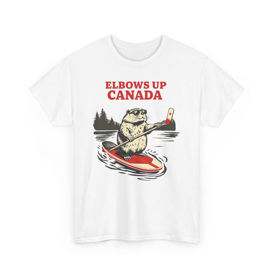 Unisex Heavy Cotton Tee - Elbows Up Canada  Fun Beaver Graphic T-Shirt