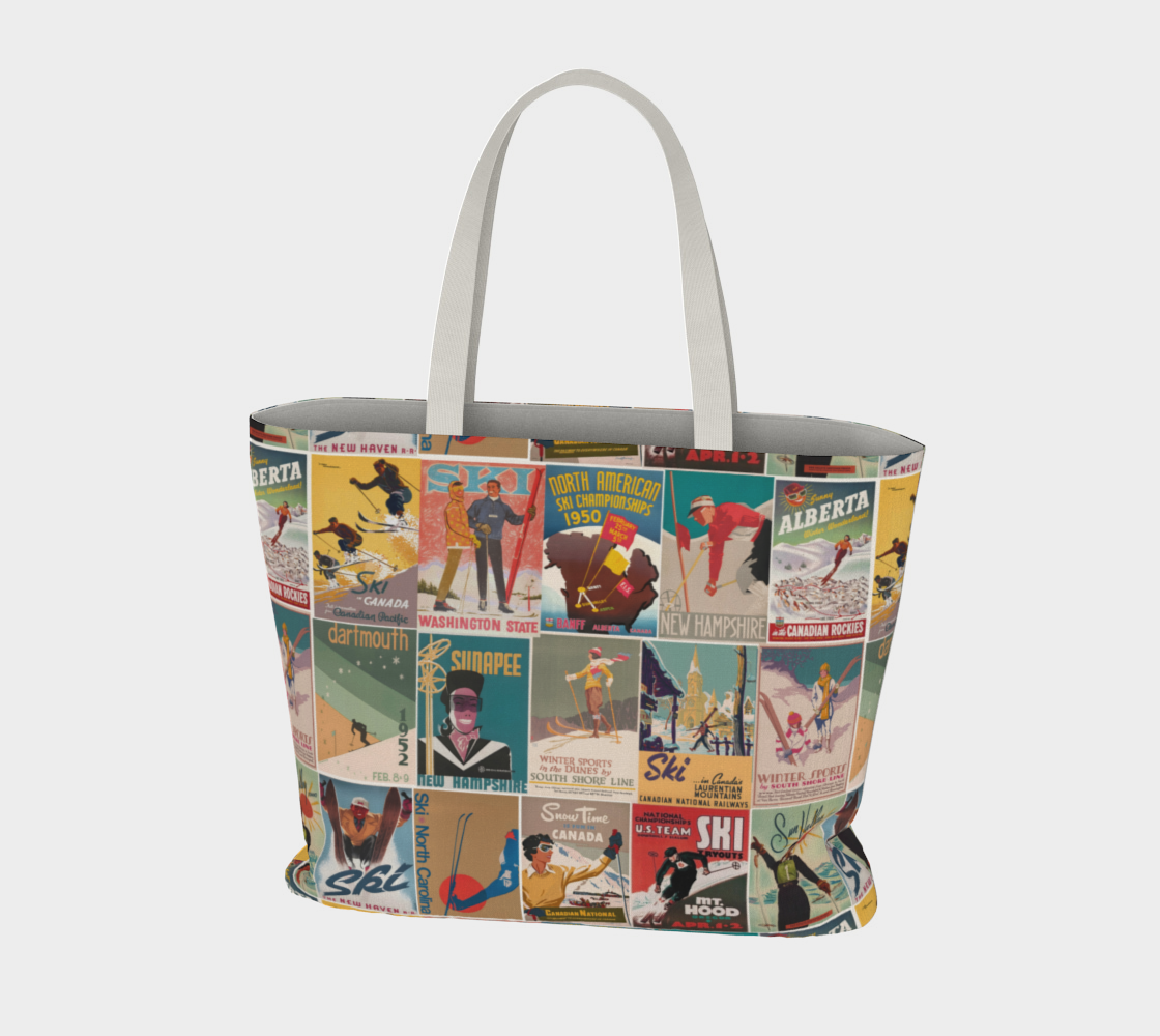 Tote Large North America Ski Vintage collage in Earth Retro