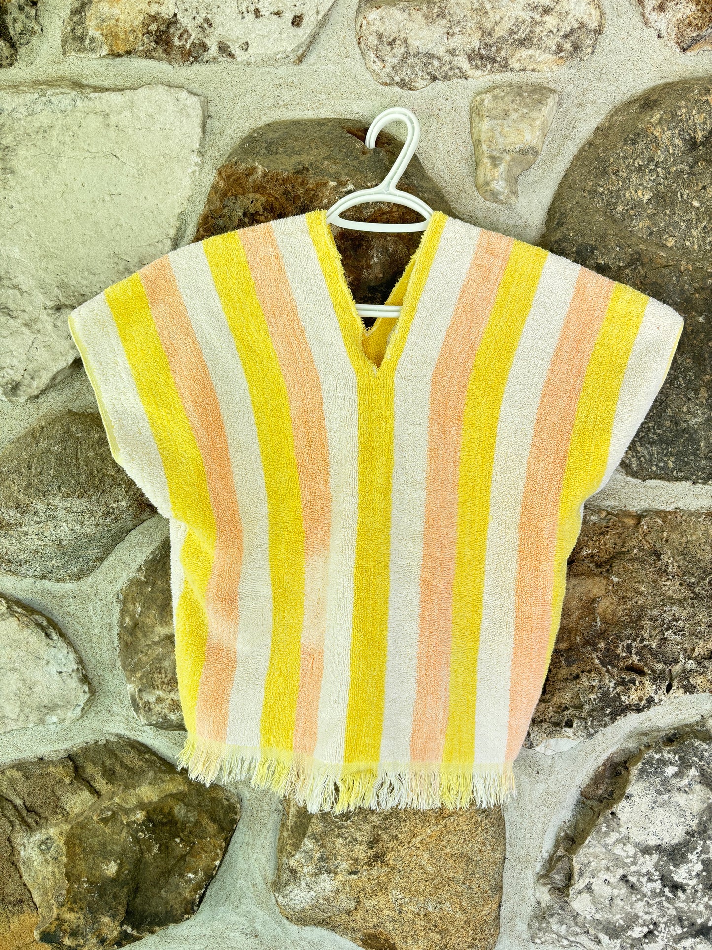 Sofs re-invented Cute Top. This one is sunny stripes small/medium. Made from vintage beach towels.
