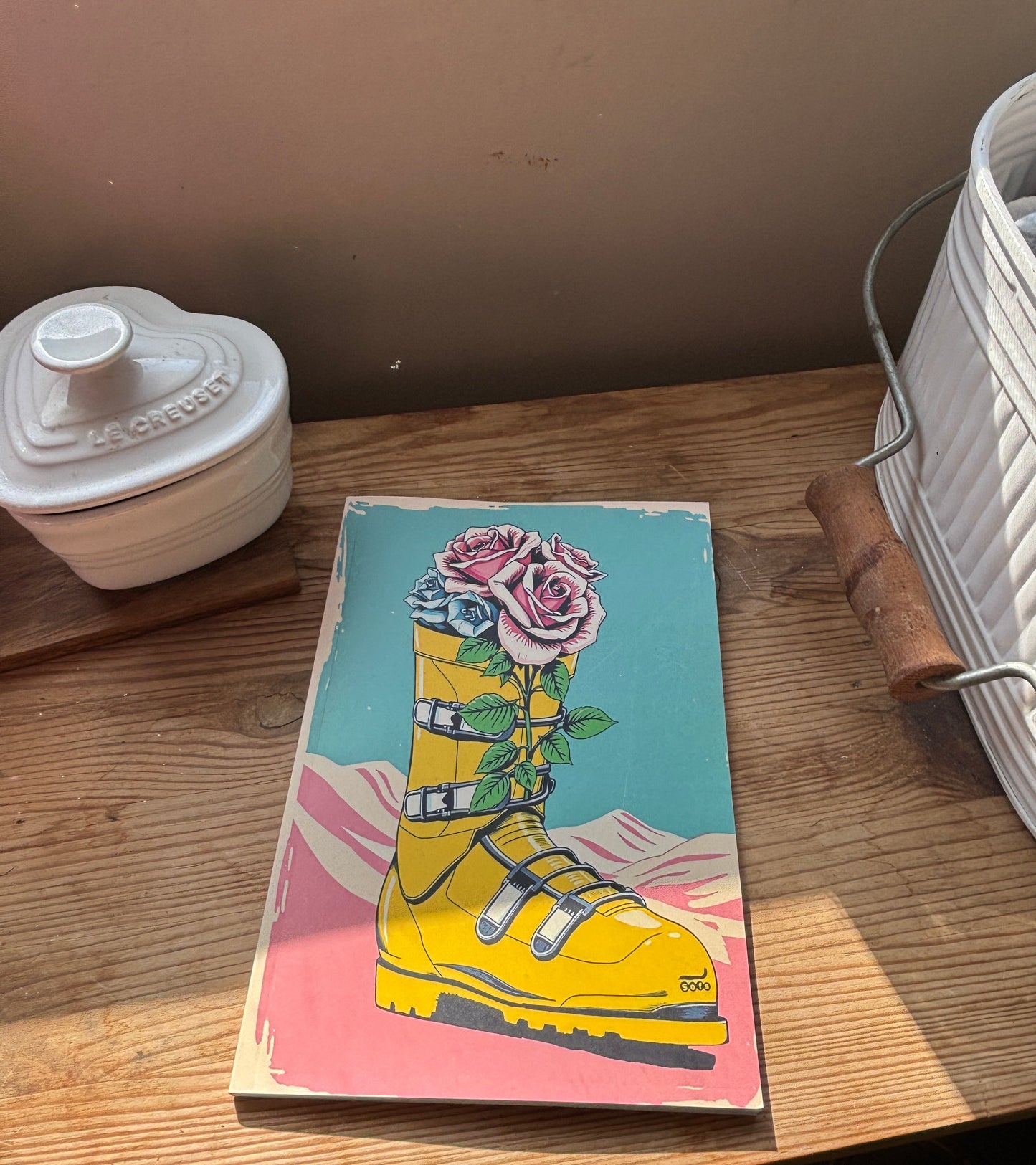 Notebook for everyday. Write notes, draw doodles or use as a Junk Journal. In Yellow Ski boots