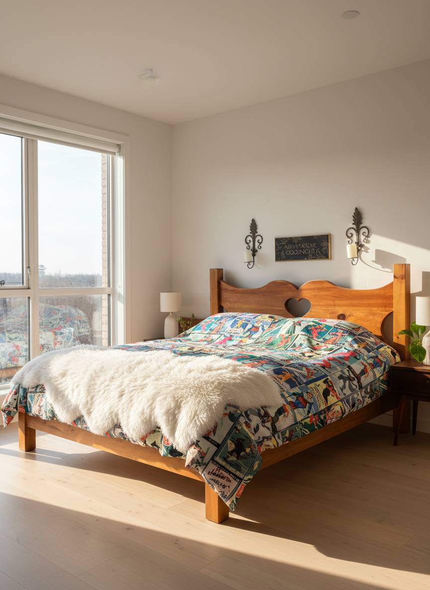 Housse de couette au style vintage femme Ski en rouge Collage pour le plus agréable des sommeils. Fabriqué en 100% coton de qualité au Canada