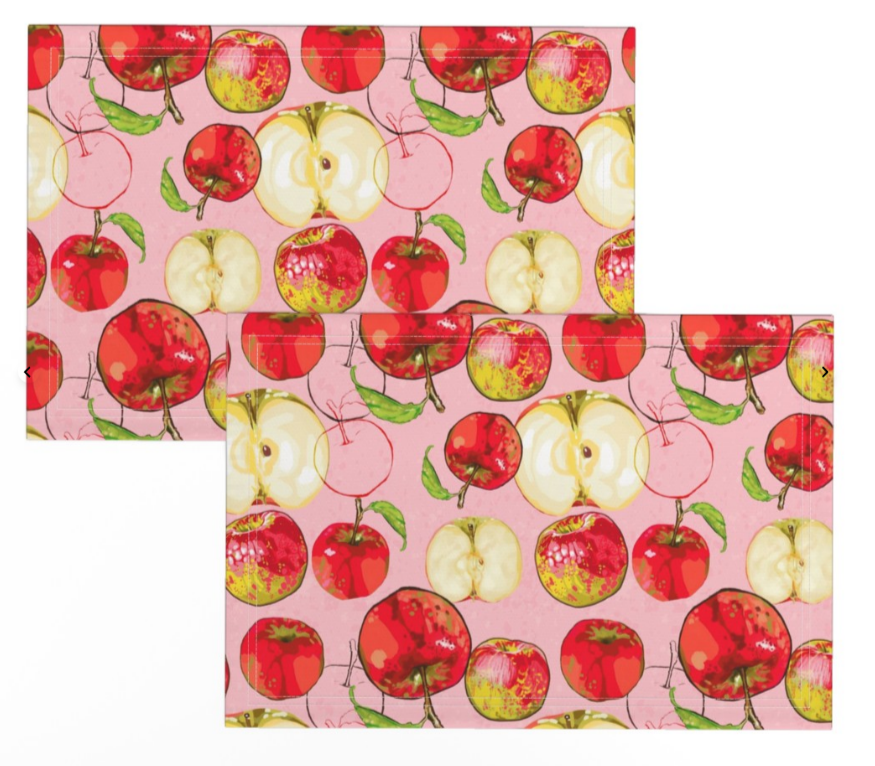 Placemats in Autumn Apples in pink You get a set of 2 made with 100% Cotton Linen