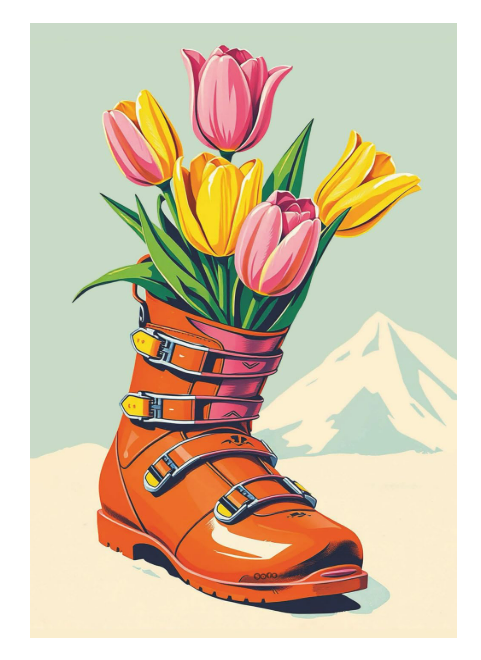 Notebook for everyday. Write notes, draw doodles or use as a Junk Journal. In Ski boots Tulips