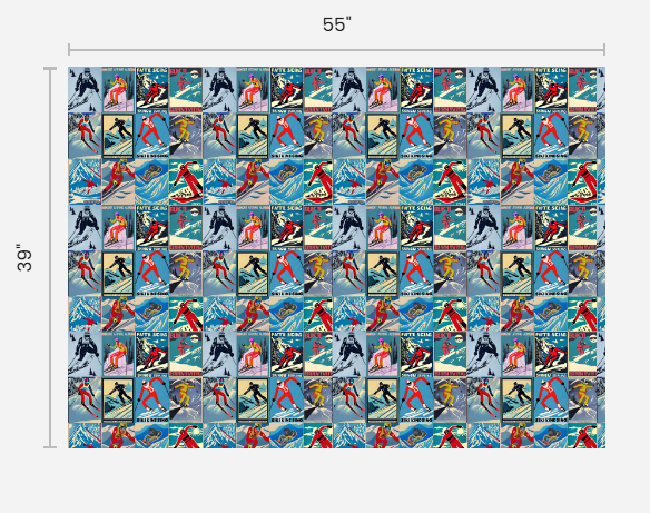 Fabric Vintage Style men Skiers Collage Art 100% cotton for Art, Crafts and Sewing projects