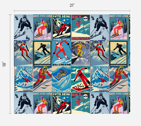 Fabric Vintage Style men Skiers Collage Art 100% cotton for Art, Crafts and Sewing projects