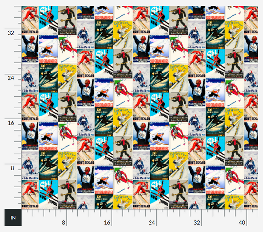Fabric in Vintage Poster collage Men Skier Racer