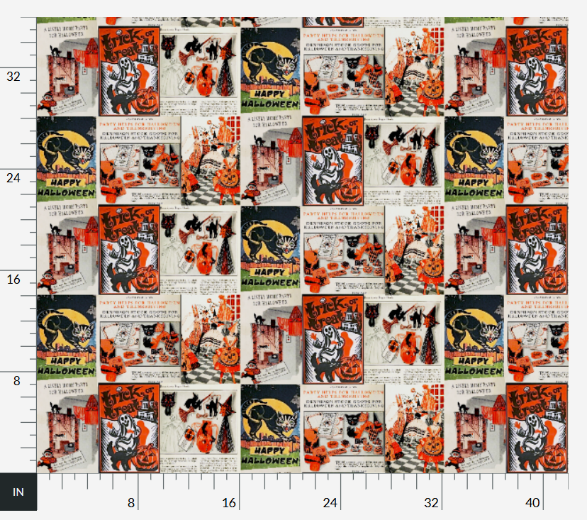 Fabric in Vintage book collage Halloween