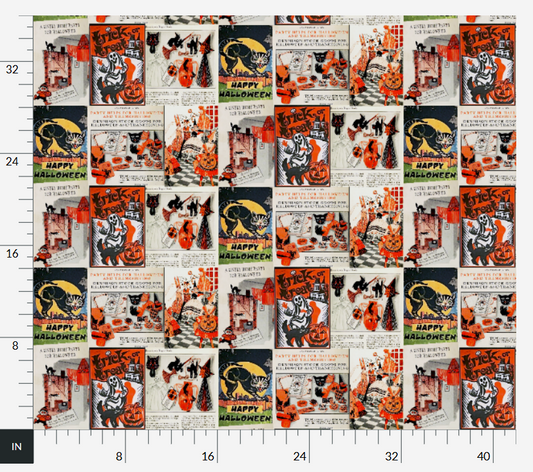 Fabric in Vintage book collage Halloween