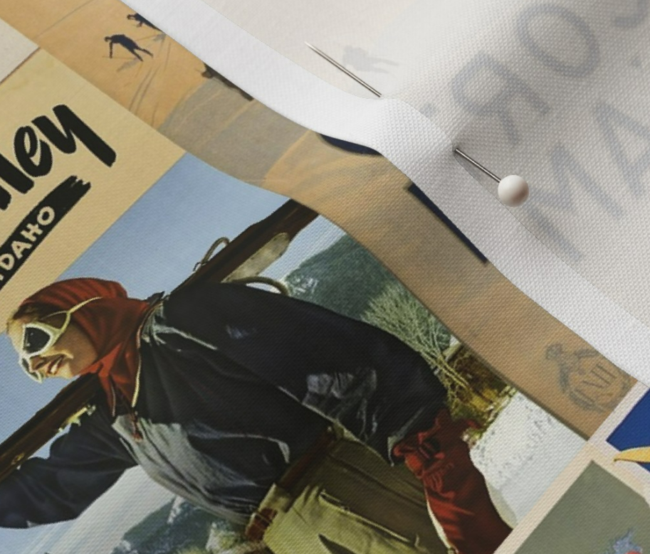 Fabric in Vintage Poster collage Women Skiers