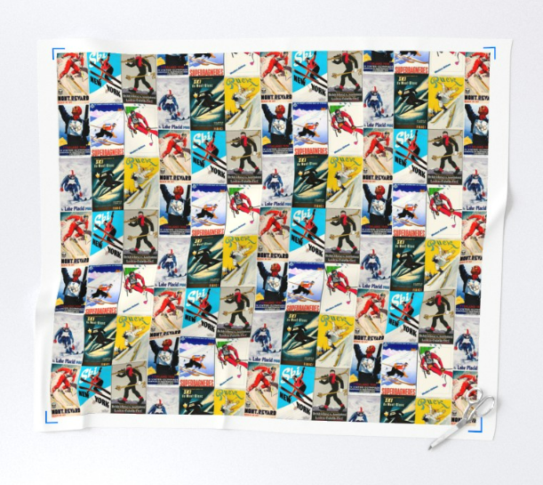 Fabric in Vintage Poster collage Men Skier Racer
