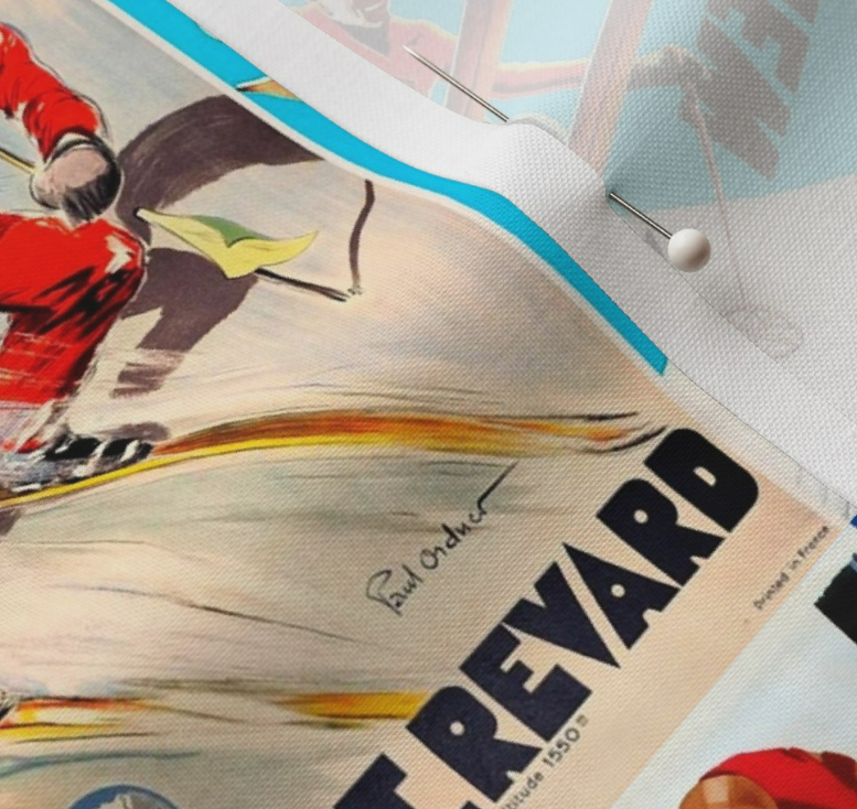 Fabric in Vintage Poster collage Men Skier Racer