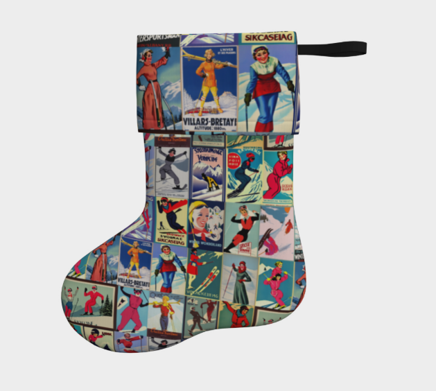 Bas de Noël en inspiration vintage Ski Collage Fabriqué au Canada