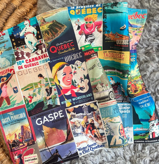 Napkins organic cotton for any use in Tavel Quebec Vintage Posters collage , Made in Canada