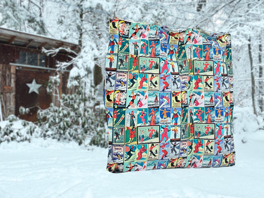 Duvet Cover in Vintage Style women Ski in red Collage for the nicest sleep. Made of quality 100% cotton in Canada