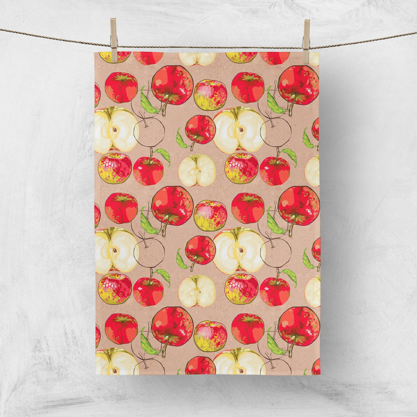 Tea towel in autumn apples in earth made in Canada