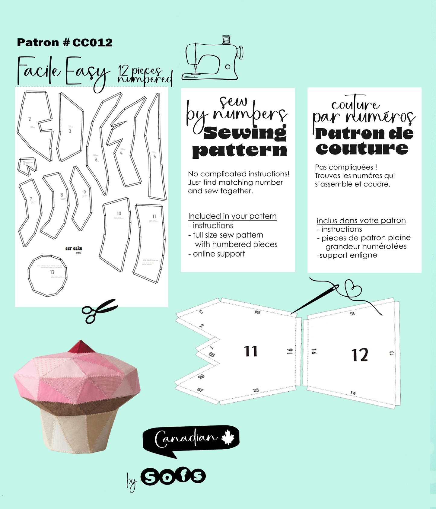 Sewing Patterns Cupcake– Sew by Numbers Plush Pattern - Made in Canada