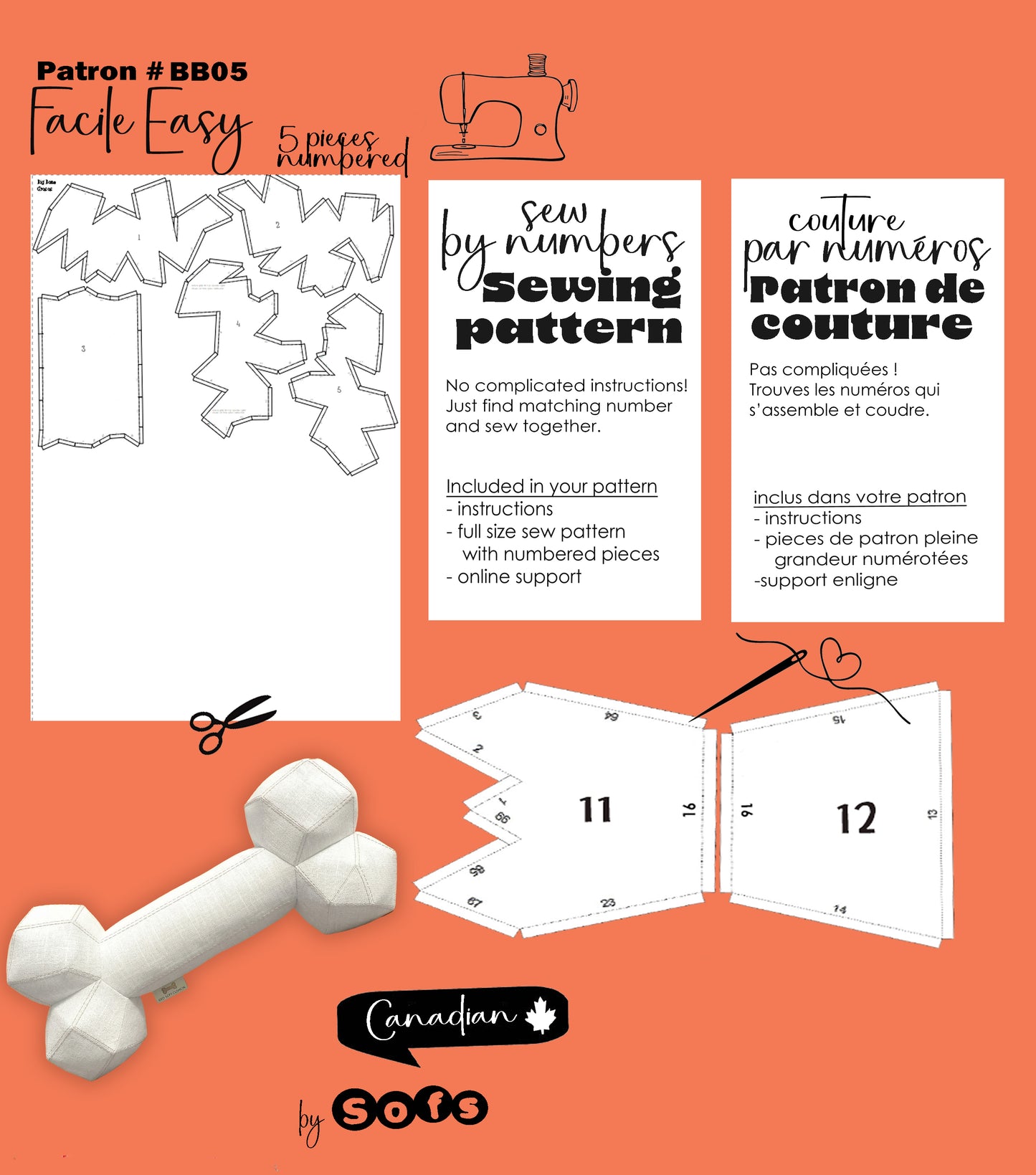 Sewing Patterns Big Bone – Sew by Numbers Plush Pattern - Made in Canada
